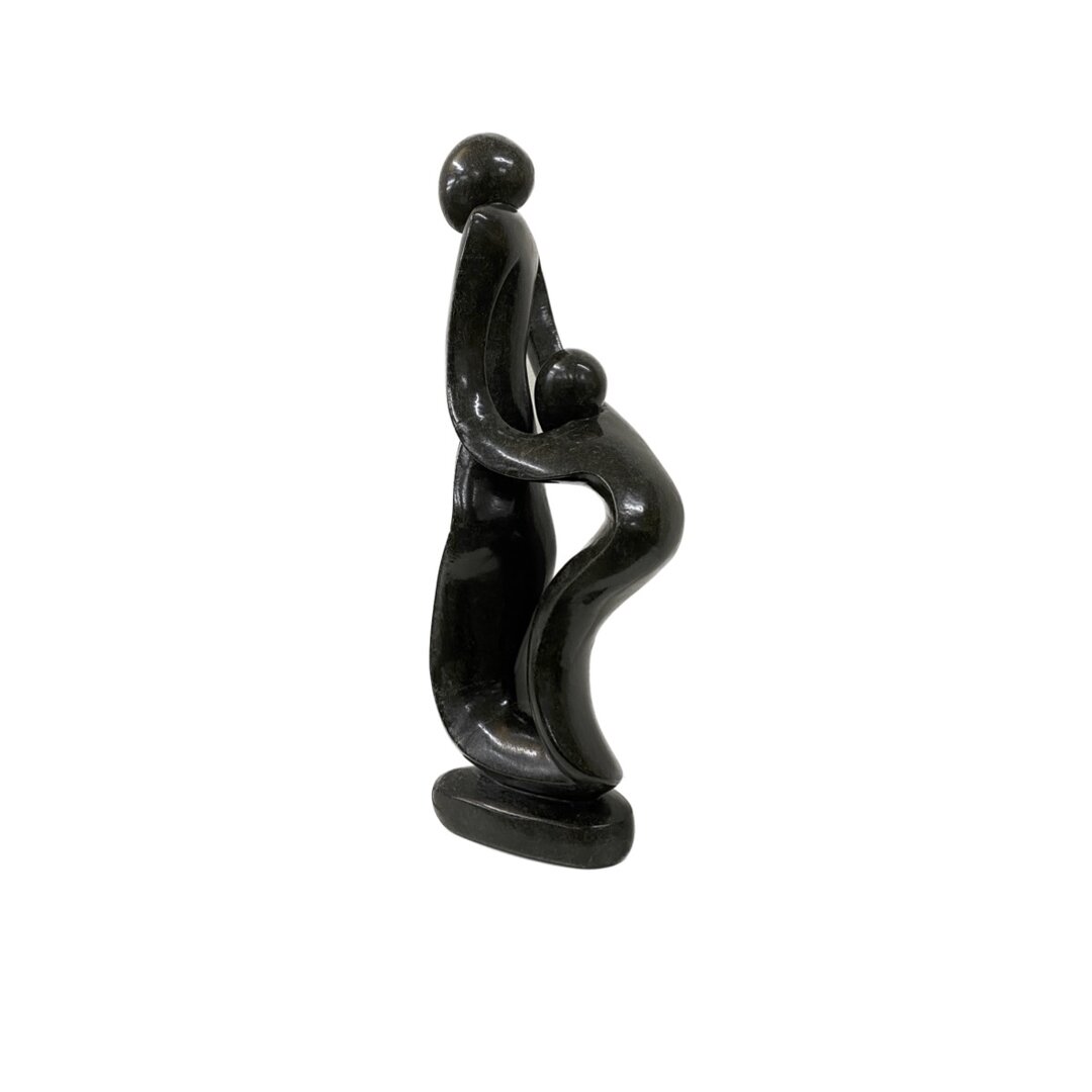 Statue en st&eacute;atite m&egrave;re et enfant vert 45 cm