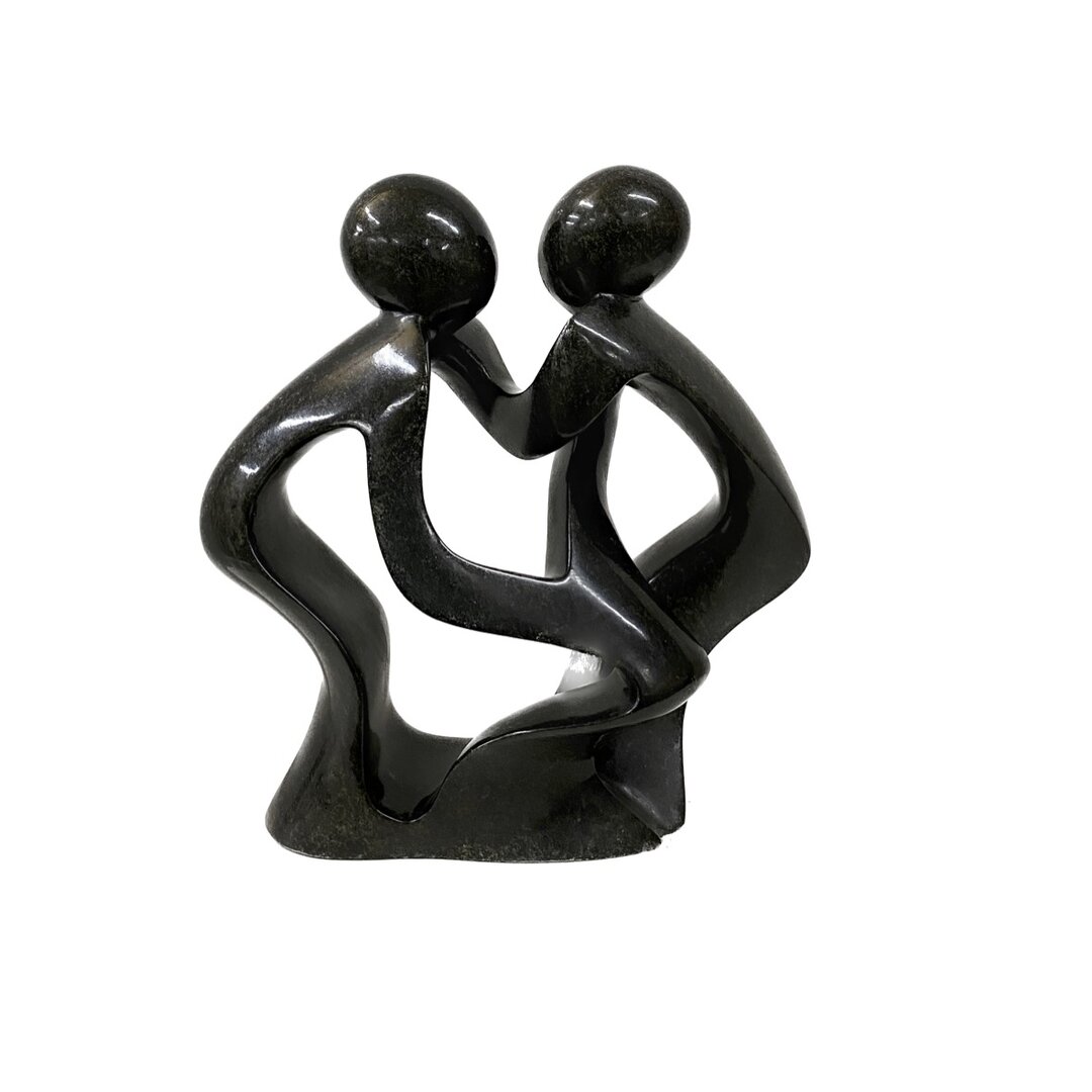 Statue en st&eacute;atite m&egrave;re et enfant vert 28 cm