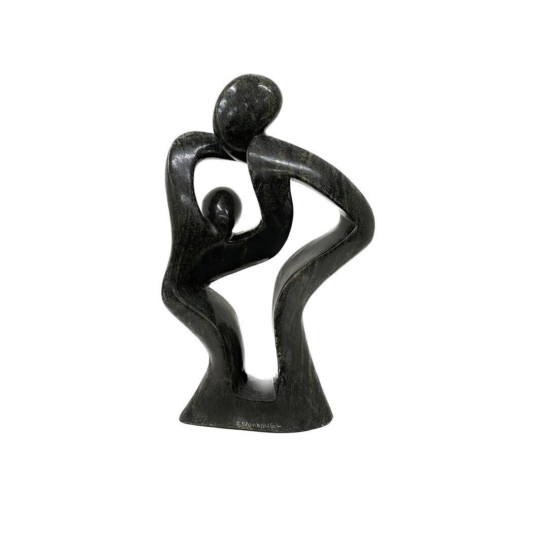Statue en st&eacute;atite m&egrave;re et enfant vert 31 cm