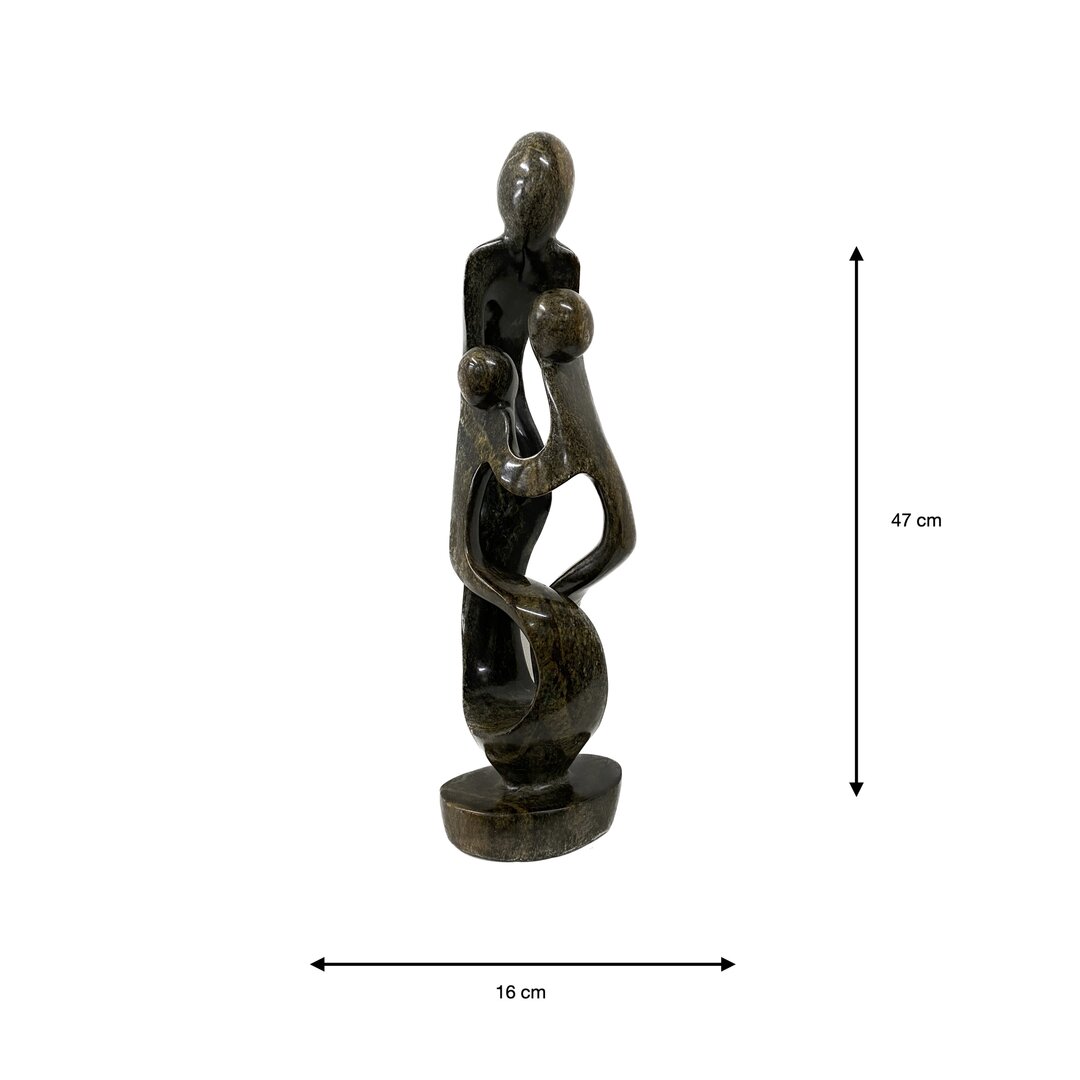 Soapstone sculpture family 3 persons green 47 cm