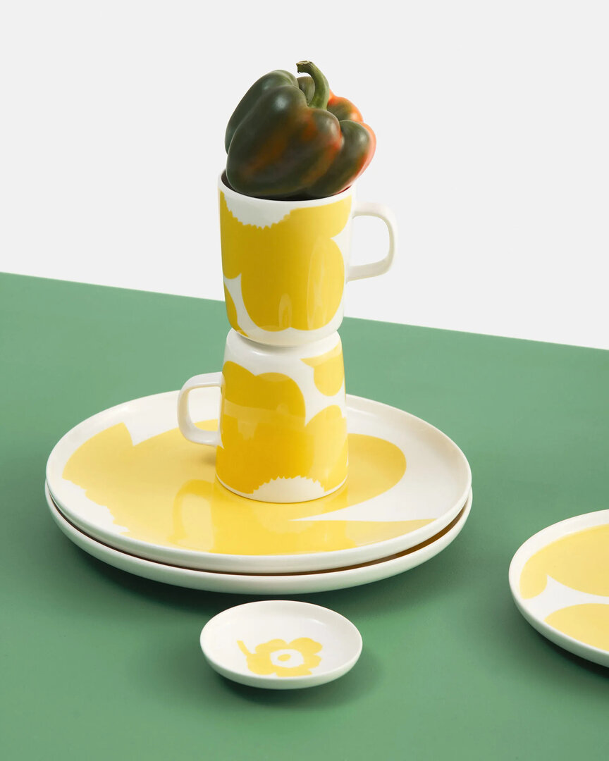 Marimekko servies Oiva/Unikko schoteltje 8,5 cm wit/geel 073209-120