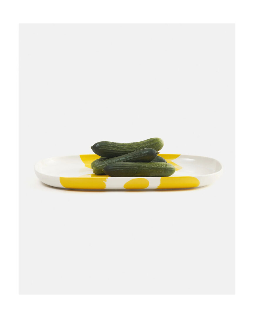 Marimekko servies Oiva/Iso Unikko serveerschaal 25x36 cm wit/geel 073174-120