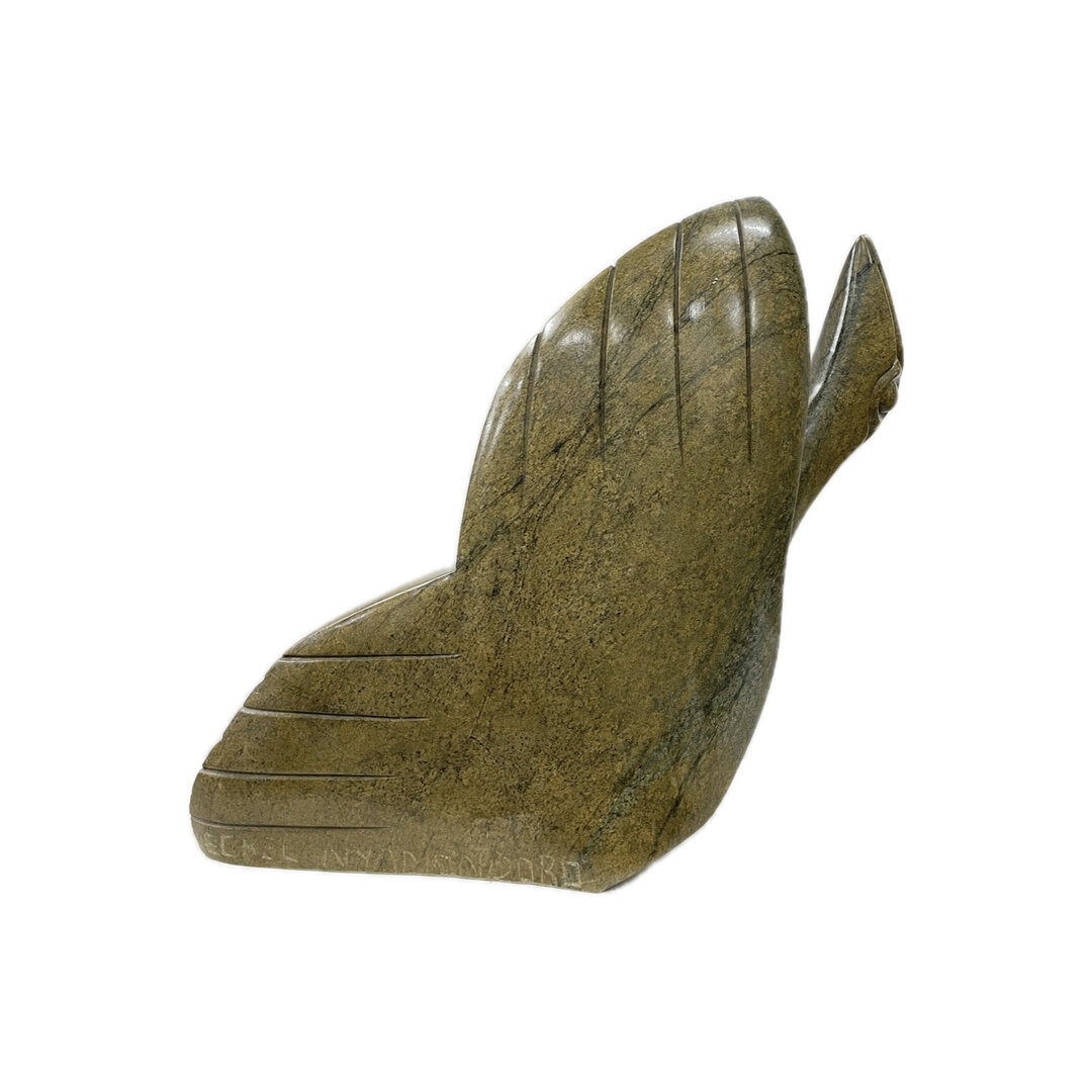 Stenen beeld, Scratching bird, Fruit serpentine 33 cm