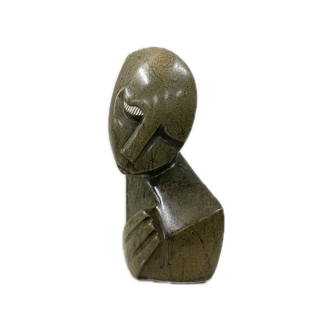 Stenen beeld, Thinking man, Fruit serpentine 19 cm