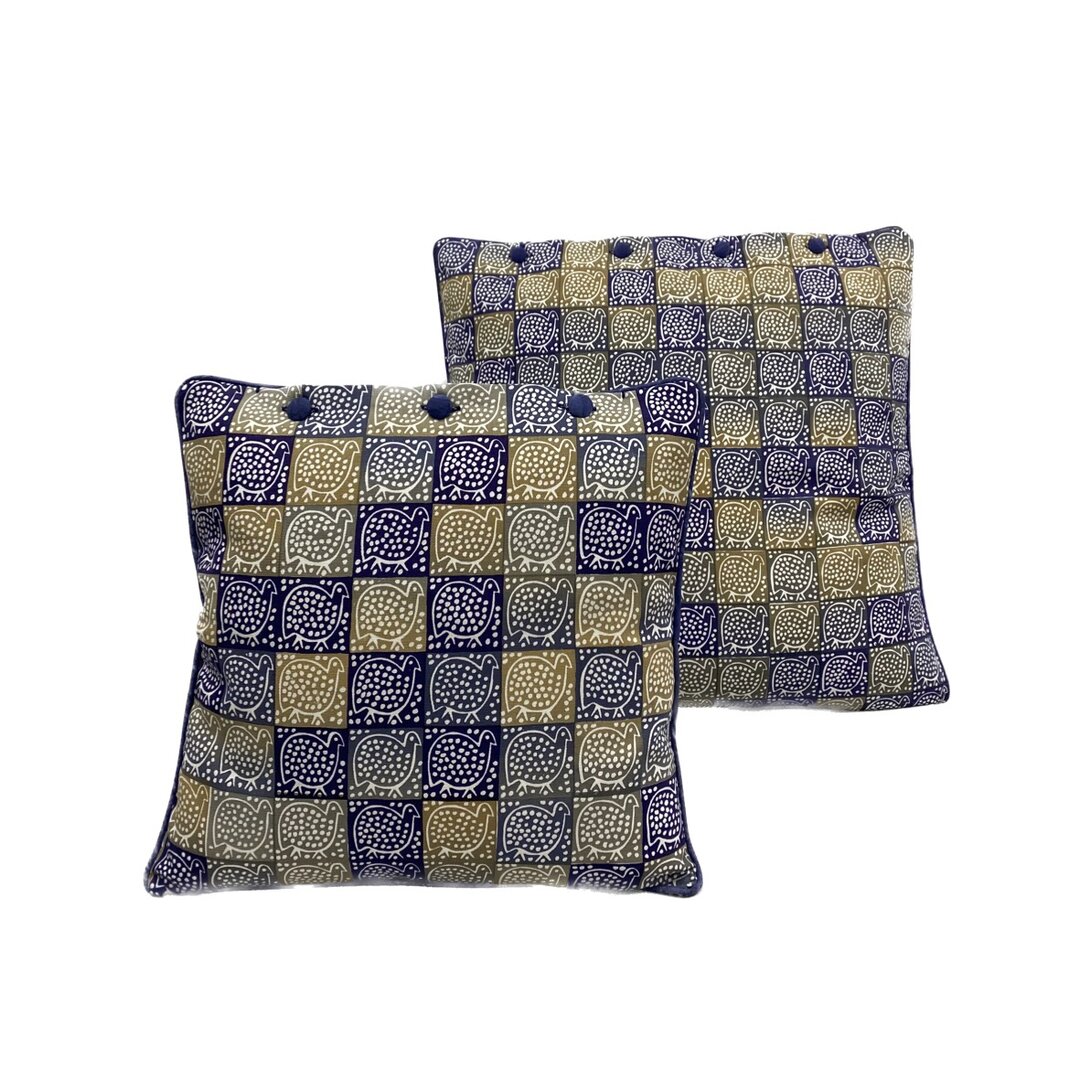 Zeefdruk kussen Zimbabwe Streep Blauw Hoen