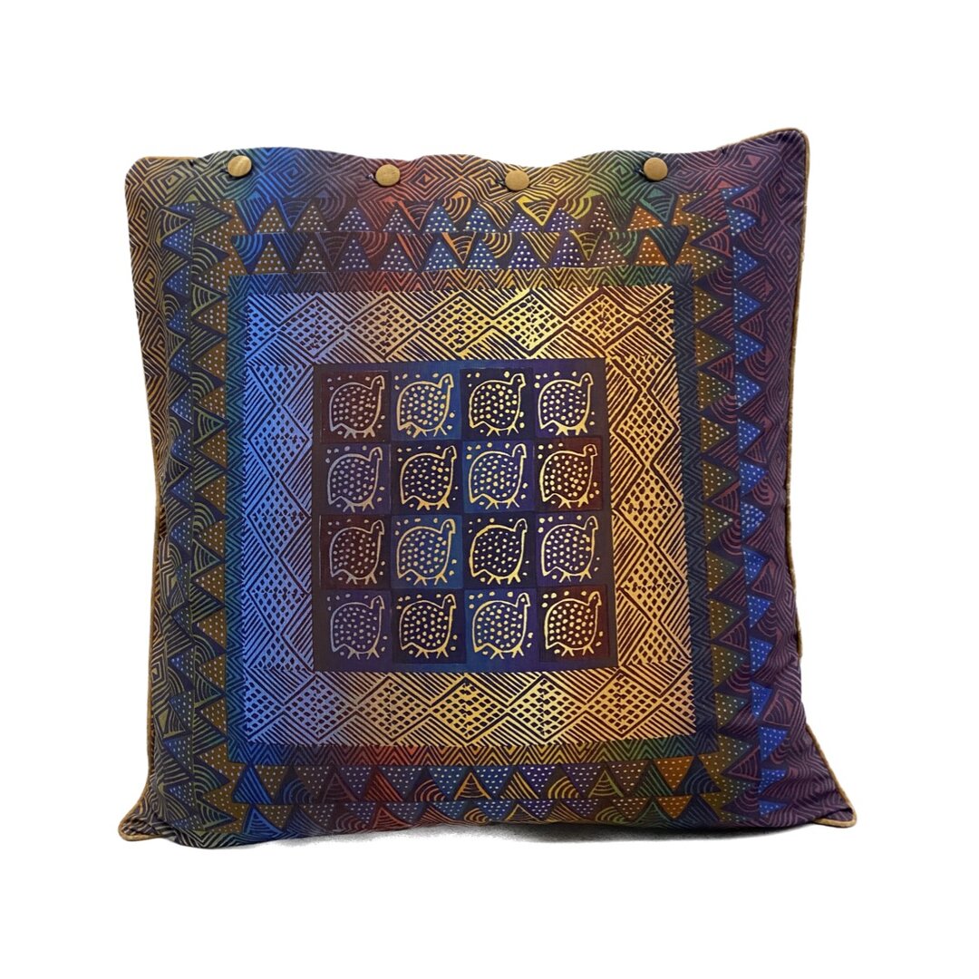 Zeefdruk kussen Zimbabwe   Blauw Rood Geel Hoen
