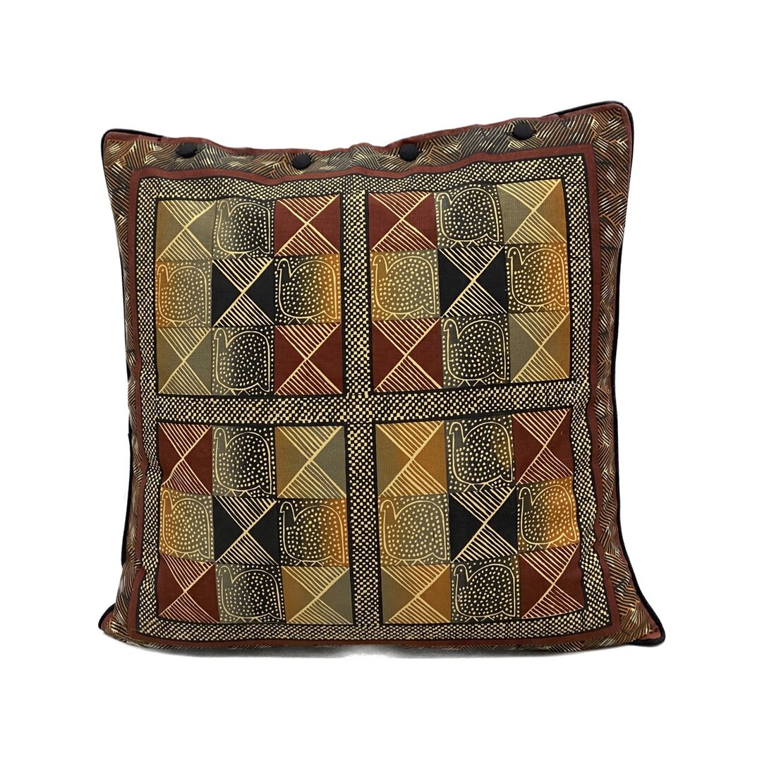 Zeefdruk kussen Zimbabwe  Bruin Beige Hoen blok