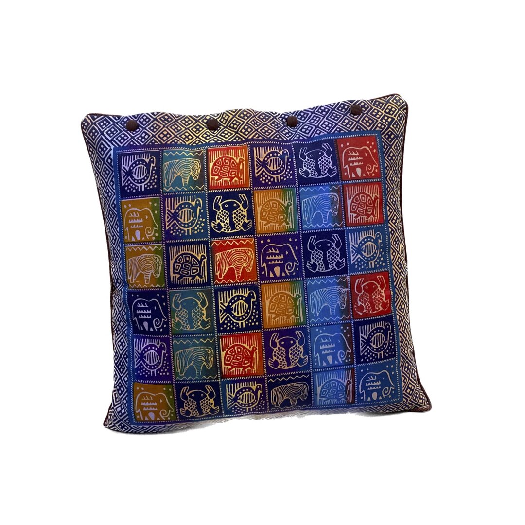 Zeefdruk kussen Zimbabwe   Blauw Rood Geel dieren