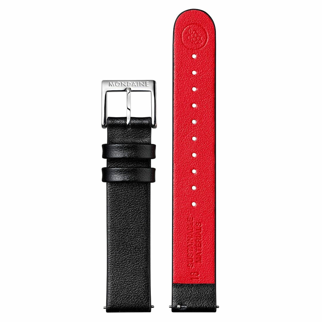 Mondaine Watch Classic 30 mm gl&auml;nzendes schwarzes veganes Armband