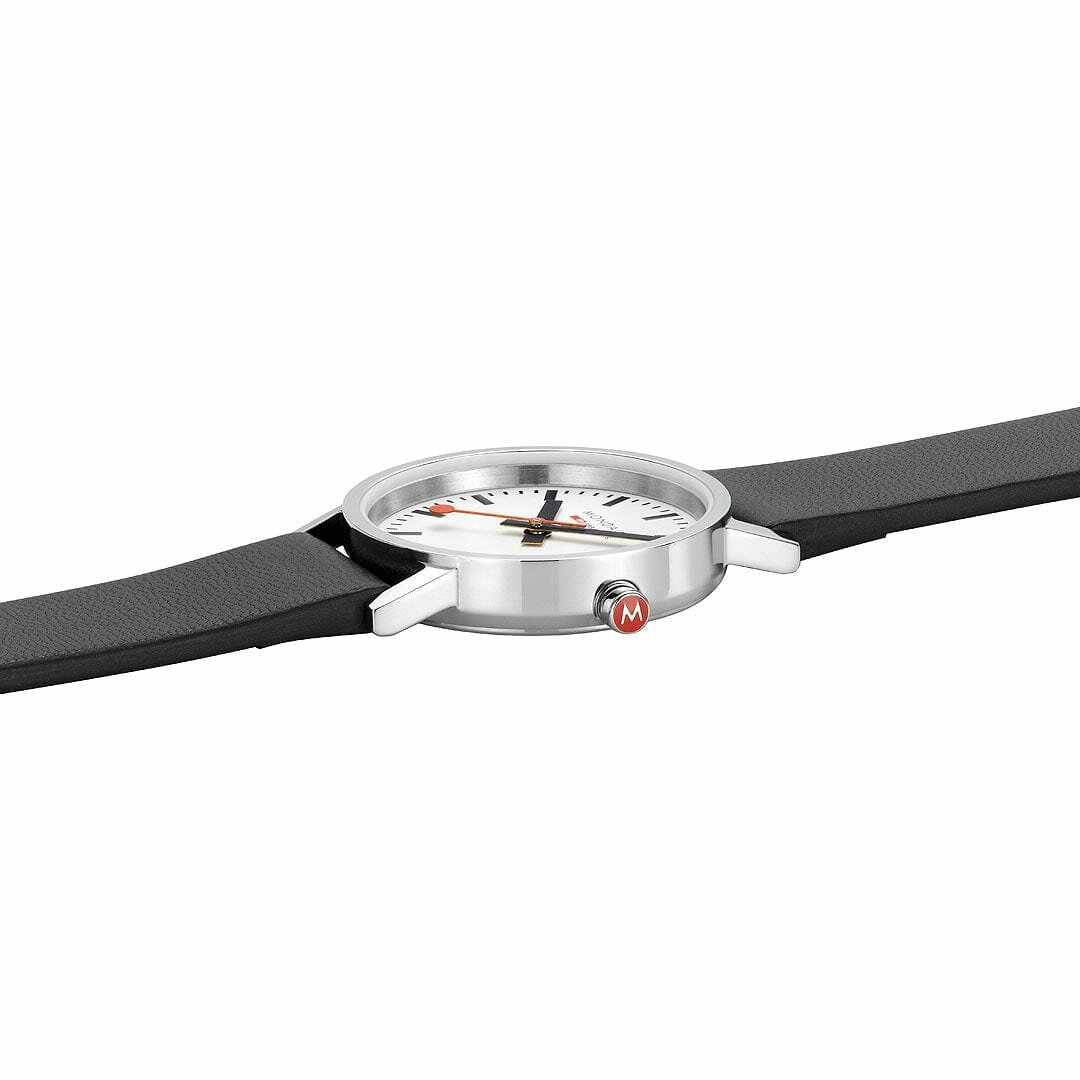 Mondaine Watch Classic 30 mm polished black vegan strap