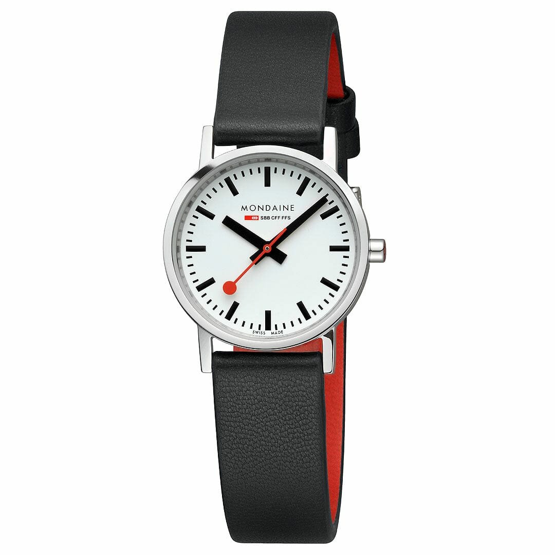 Mondaine Horloge Classic 30 mm glanzend zwarte vegan band
