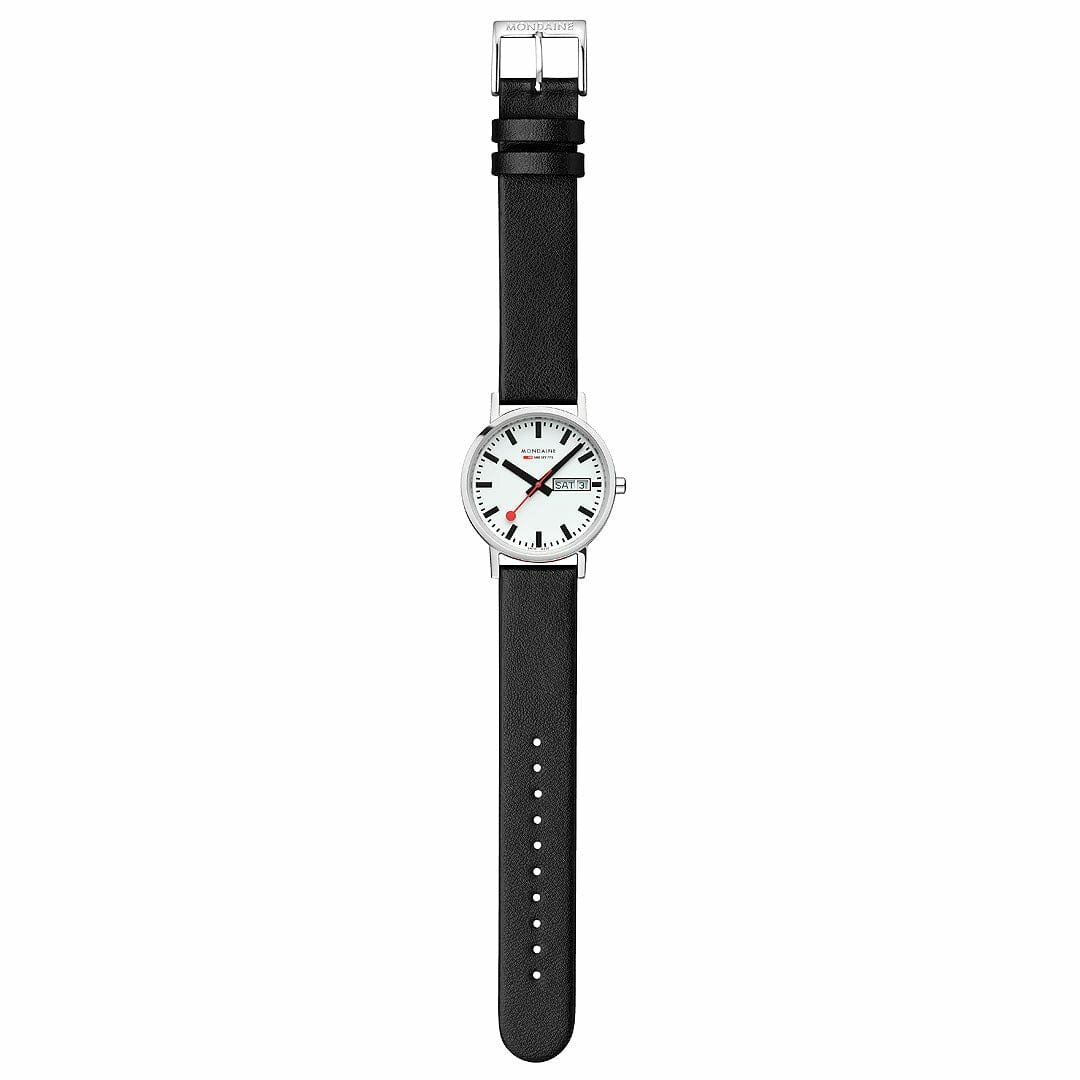 Mondaine Watch Classic 36 mm polished black vegan strap