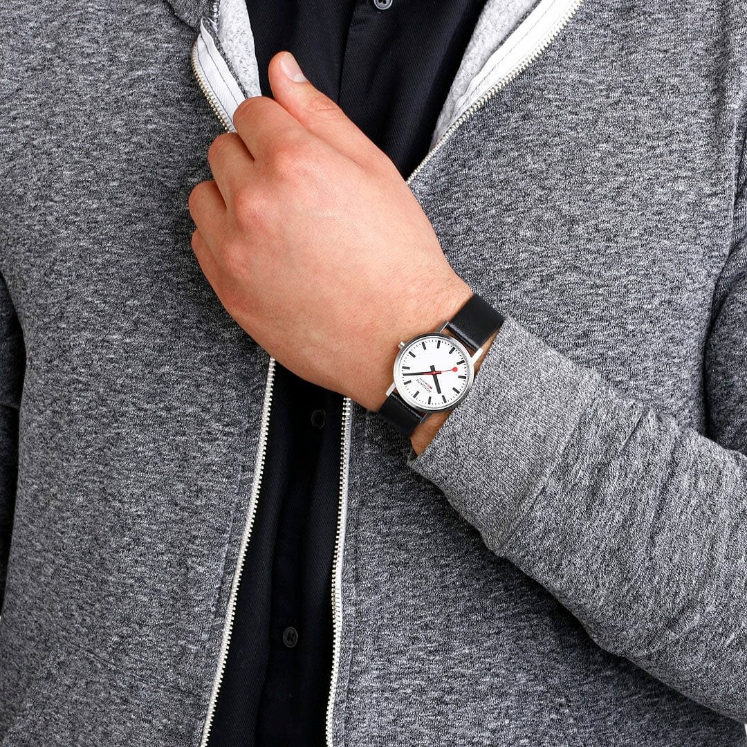 Mondaine Watch Classic 36 mm matt black vegan strap