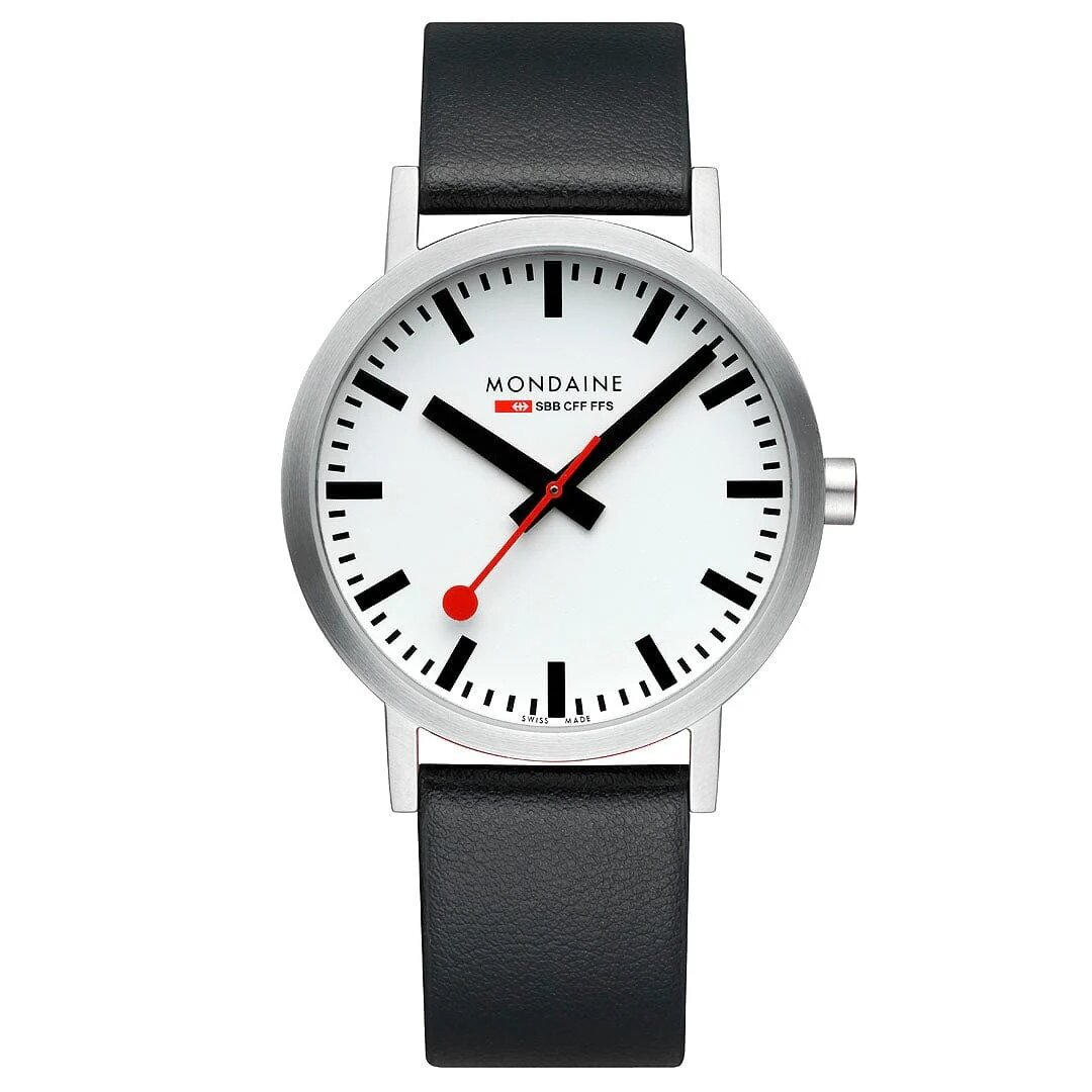 Mondaine Watch Classic 40 mm Matt schwarzes veganes Armband
