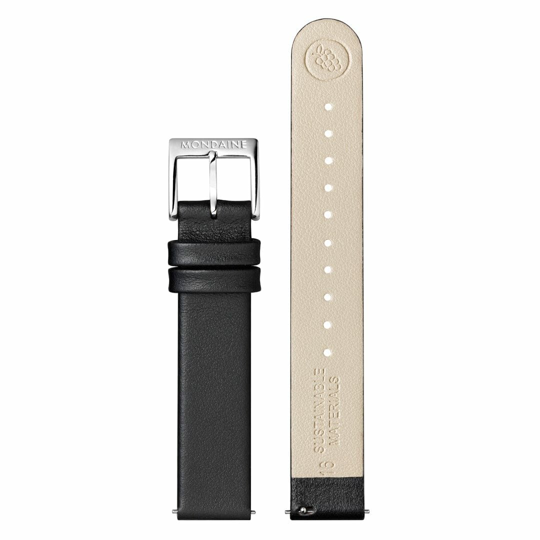 Mondaine Evo2 30 mm&nbsp;glanzend zwarte vegan band