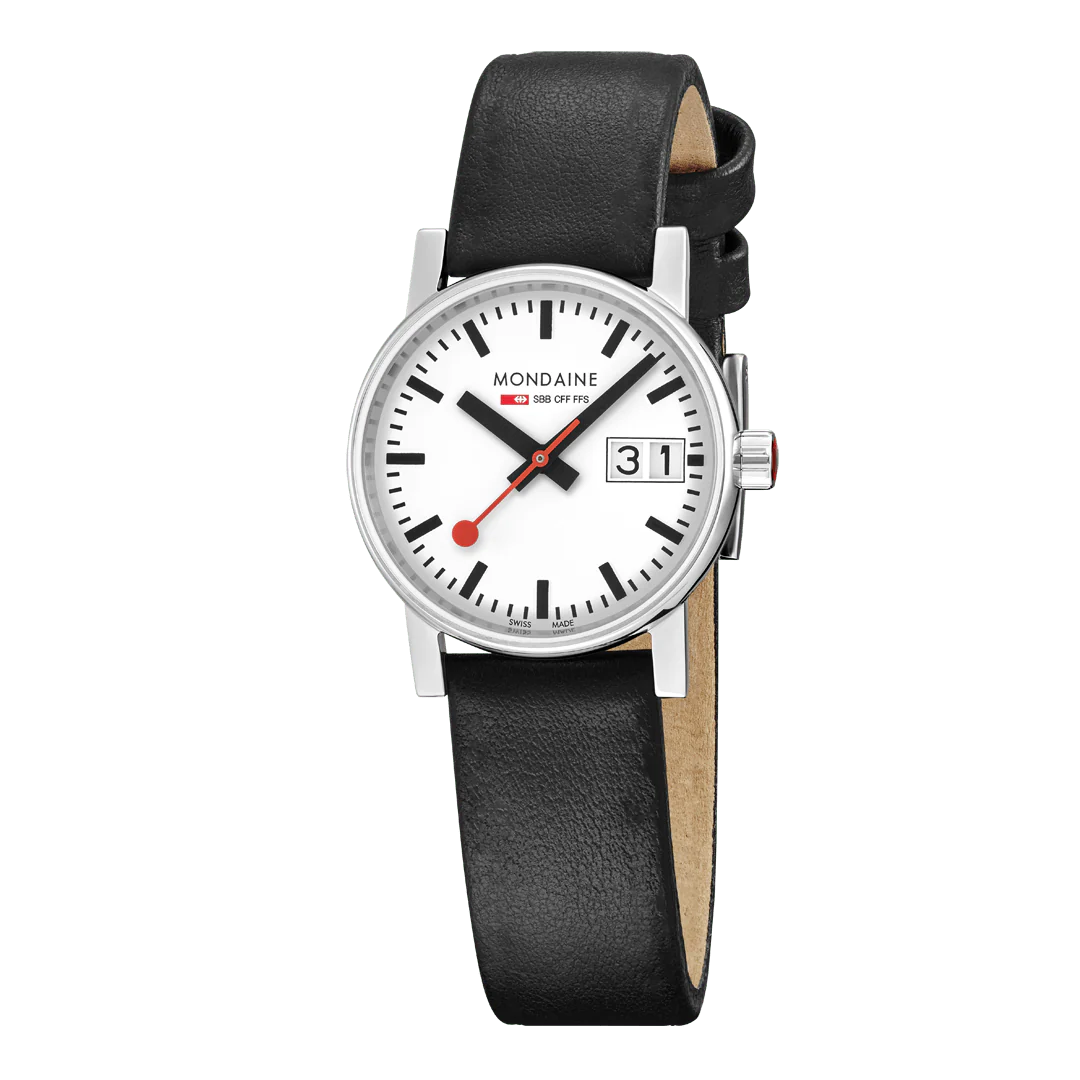 Mondaine Evo2 30 mm&nbsp;glanzend zwarte vegan band