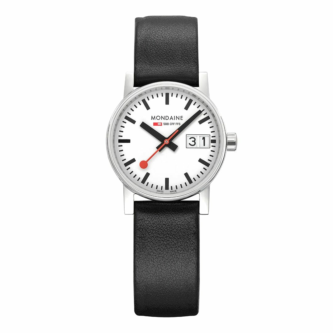 Mondaine Evo2 30 mm gl&auml;nzend schwarzes veganes Armband