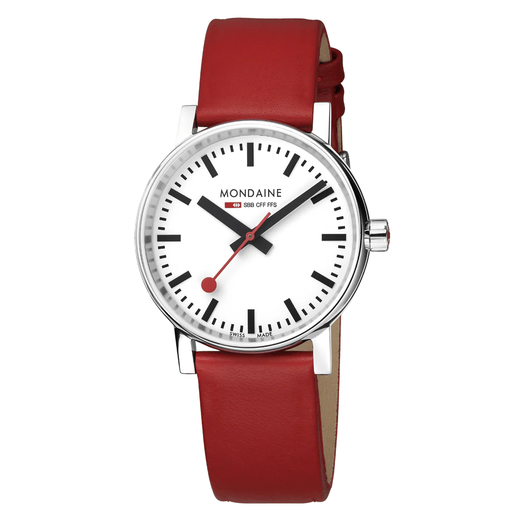 Mondaine Evo2 35 mm&nbsp;glanzend rode vegan band