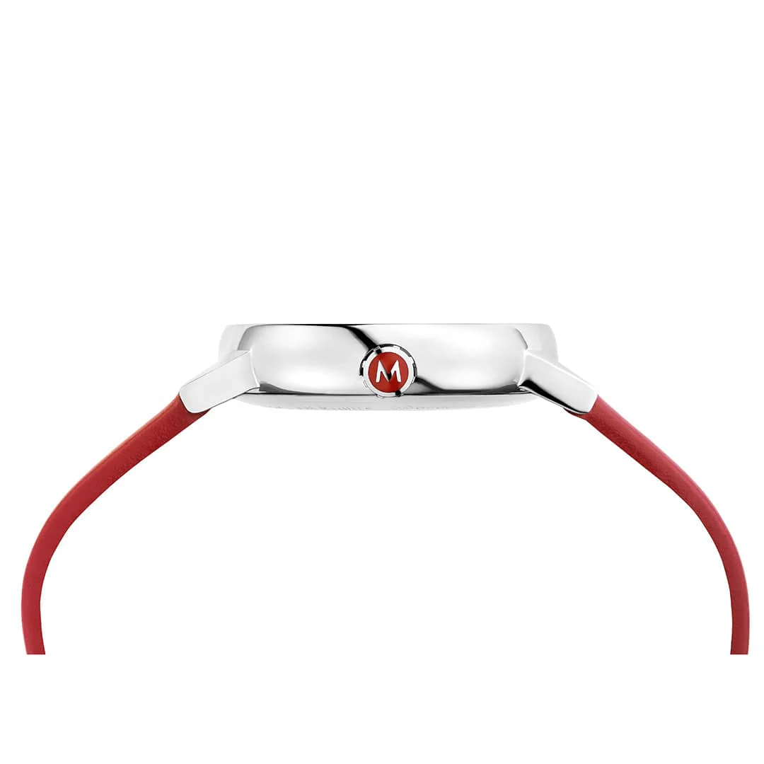 Mondaine Evo2 35 mm gl&auml;nzend rotes veganes Armband