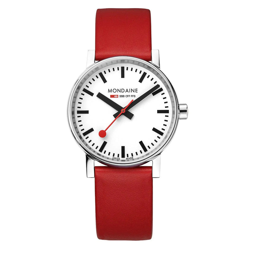Mondaine Evo2 35 mm gl&auml;nzend rotes veganes Armband