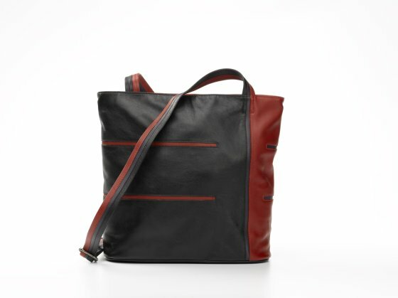 Krista&#039;s Helsinki Square schoudertas zwart, rood, donkerpaars
