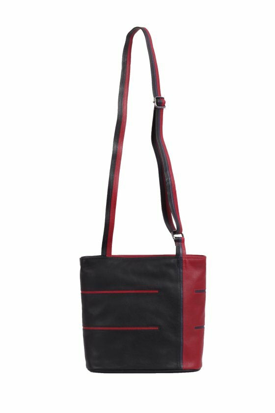 Krista&#039;s Helsinki Square schoudertas zwart, rood, donkerpaars