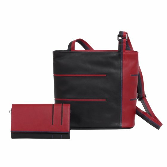 Krista&#039;s Helsinki Square schoudertas zwart, rood, donkerpaars