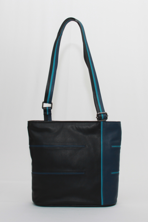 Krista&#039;s Helsinki Square schoudertas zwart, donkerblauw, turquoise