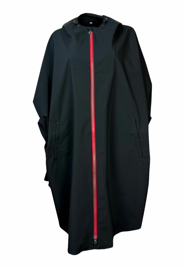 Regn regenjas poncho met rits Pernille Jet Black waterdicht, winddicht, en ademend 