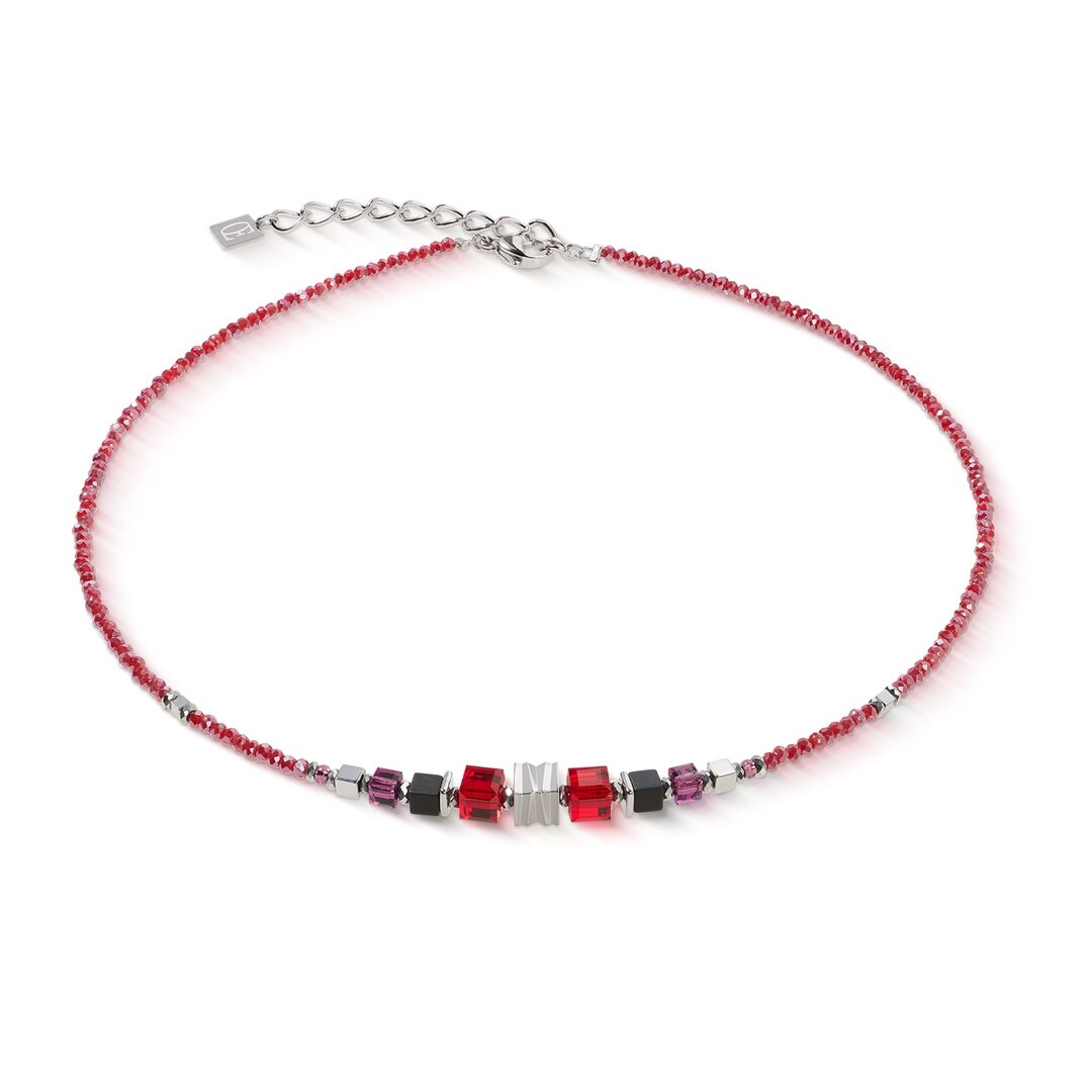 Coeur de Lion Ketting 3044/ /0317 Wave Cube Flow silver-red