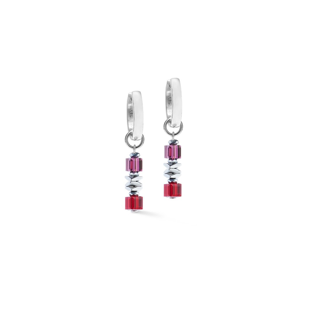 Coeur de Lion oorbellen 3044/ /0317 Wave Cube Flow silver-red