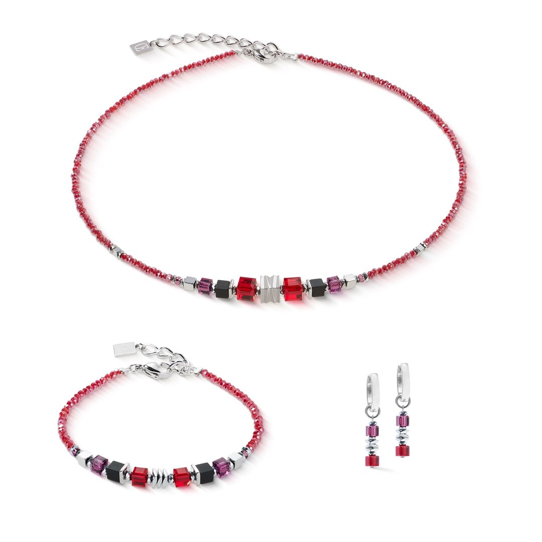 Coeur de Lion earrings 3044/ /0317 Wave Cube Flow silver-red