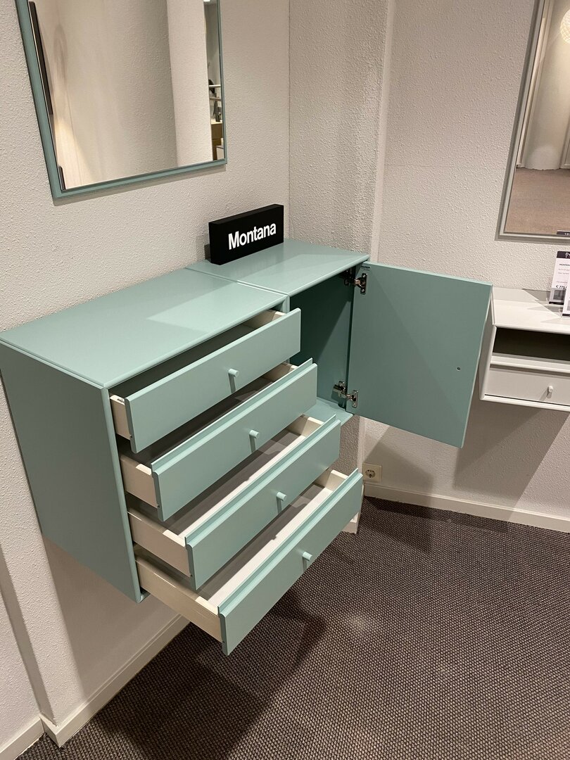 Meuble mural Montana avec miroir vert 3 &eacute;l&eacute;ments 82 cm de large, remise importante