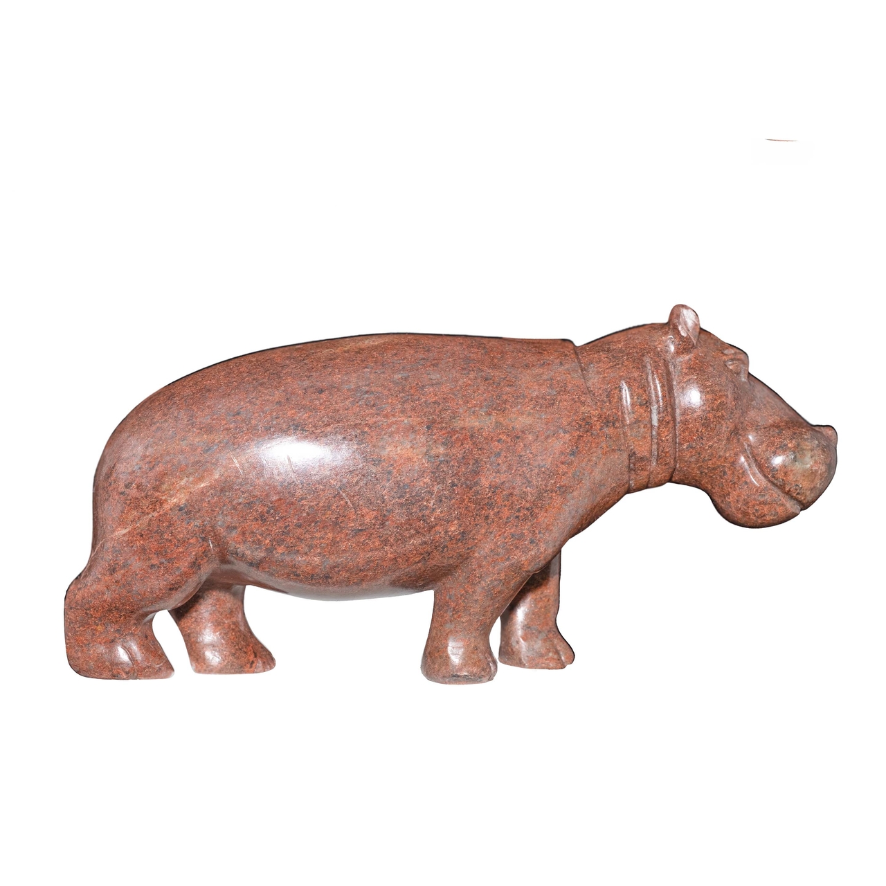 Stenen beeld nijlpaard uit speksteen. Bruin nijlpaard beeld voor binnen.
