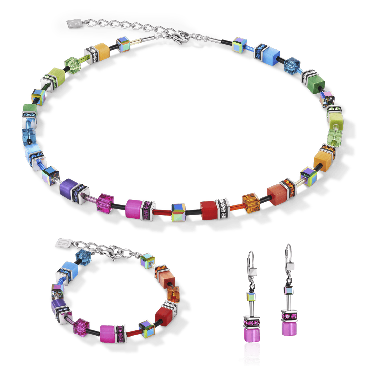 COEUR de LION sieraden set 2838 GEOCUBE multicolour, ketting, armband en oorbellen