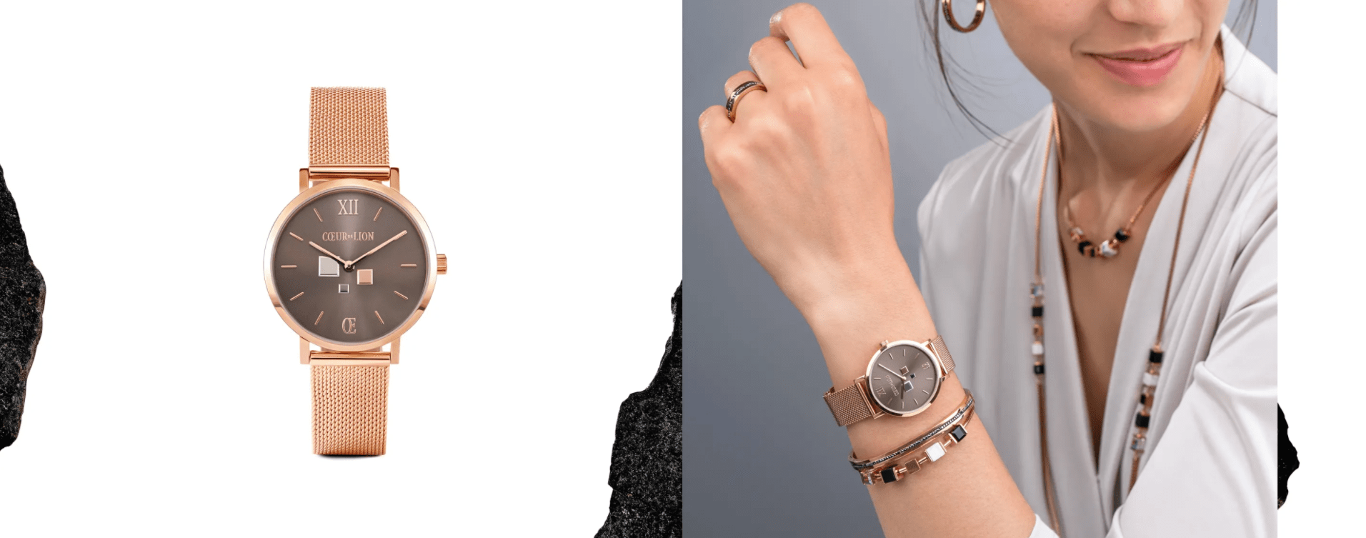 COEUR de LION rosé horloge met bruin uurwerk