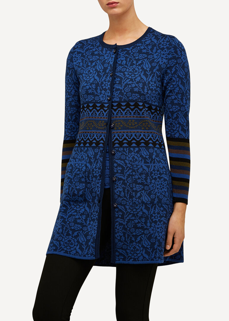 Oleana Long Cardigan 168 W blauw De Blaker exclusief