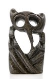 Stenen beeld uil abstract 1 dier, 17 cm hoog, bruin