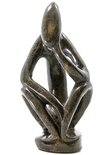 Stenen beeld denker abstract 1 denkend persoon, 13 cm hoog, bruin