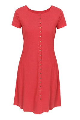 Jalfe 11858-1-406D jurk met knopen ekologisch katoen rose-oranjerood