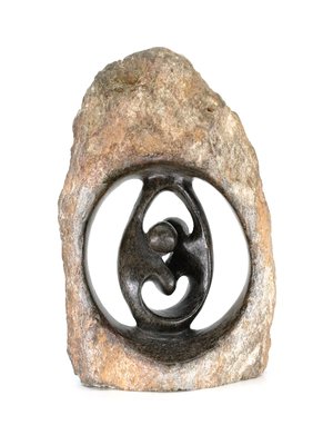 Stenen beeld ruwe lover familie 2 personen, 16 cm hoog, zwart