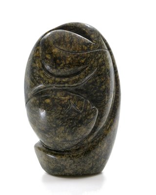 Stenen beeld embryo glad 1 persoon, 10 cm hoog, groen