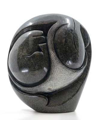 Stenen beeld embryo glad 1 persoon, 22 cm hoog, groen