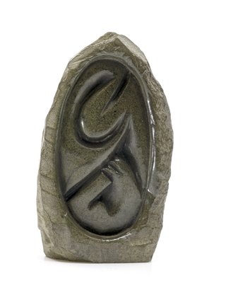Stenen beeld embryo natural 1 persoon, 10 cm hoog, groen