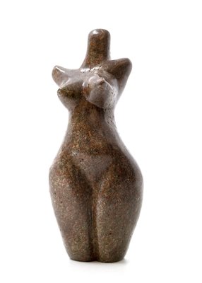 Stenen beeld torso staand 1 persoon, 13 cm hoog, bruin
