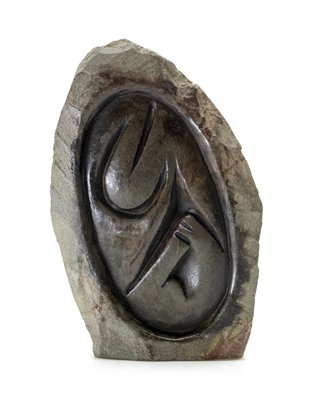 Stenen beeld embryo natural 1 persoon, 10 cm hoog, bruin