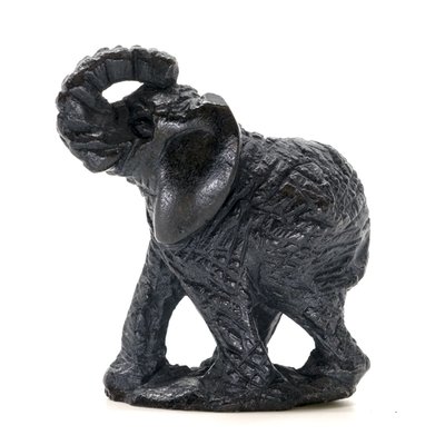 Stenen beeld olifant ruw 1 dier, 8 cm hoog, zwart