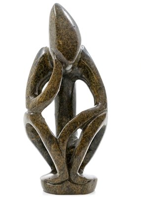 Stenen beeld denker abstract 1 denkend persoon, 20 cm hoog, bruin