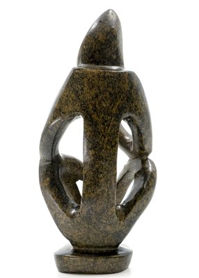 Stenen beeld denker abstract 1 denkend persoon, 20 cm hoog, bruin