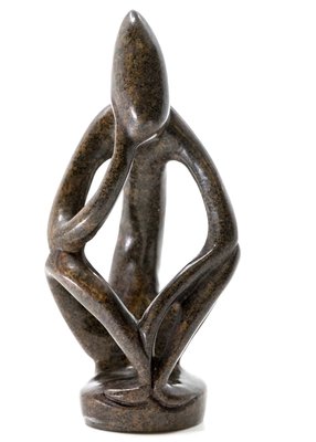 Stenen beeld denker abstract 1 denkend persoon, 13 cm hoog, bruin